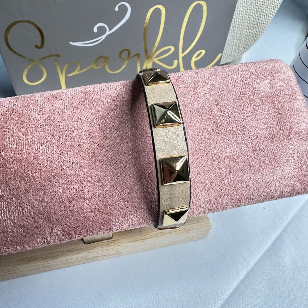 Park Lane Radley Nude Vegan Leather Adjustable Bracelet W/ Gold-Tone Studs 7-8" - Picture 3 of 6